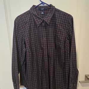 Chaps Women’s Navy and Red Plaid Button-Down Shirt